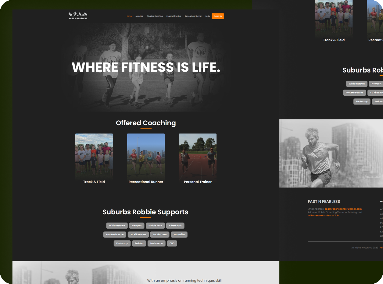 FastNFearless coaching session with young athletes practicing proper running form under guidance.